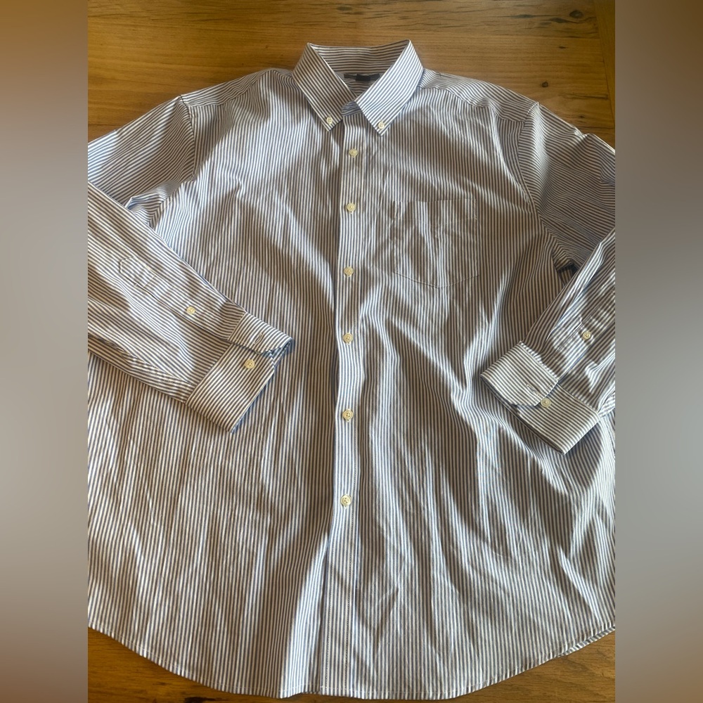 David Taylor Classic Pinstripe Button Down Shirt Men’s Blue 18 1/2 34-35” Preown